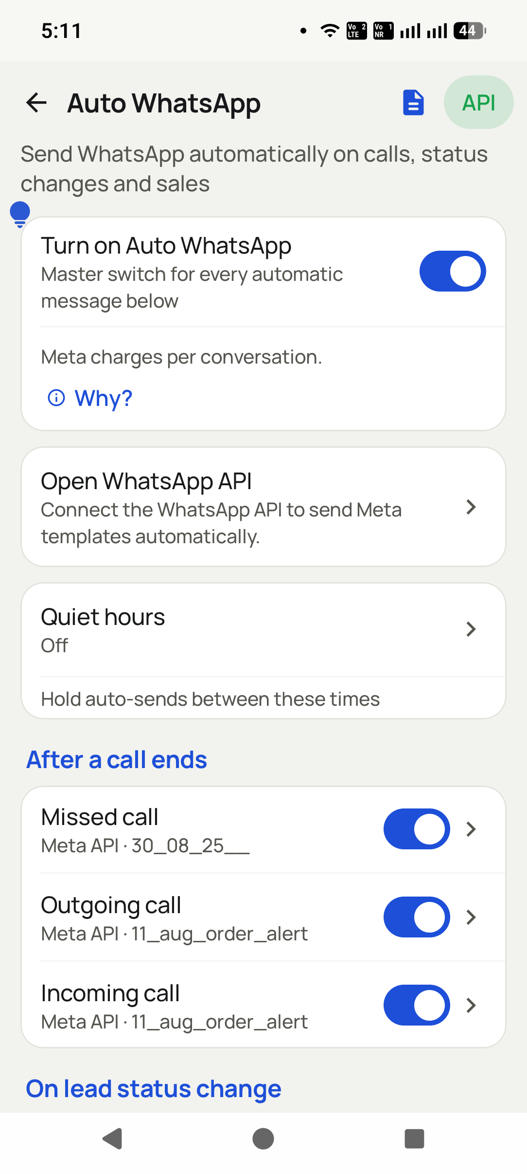 Let WhatsApp go out after calls in the RMDialer app: After a missed, outgoing or incoming call, a chosen template can be sent automatically, with quiet hours...