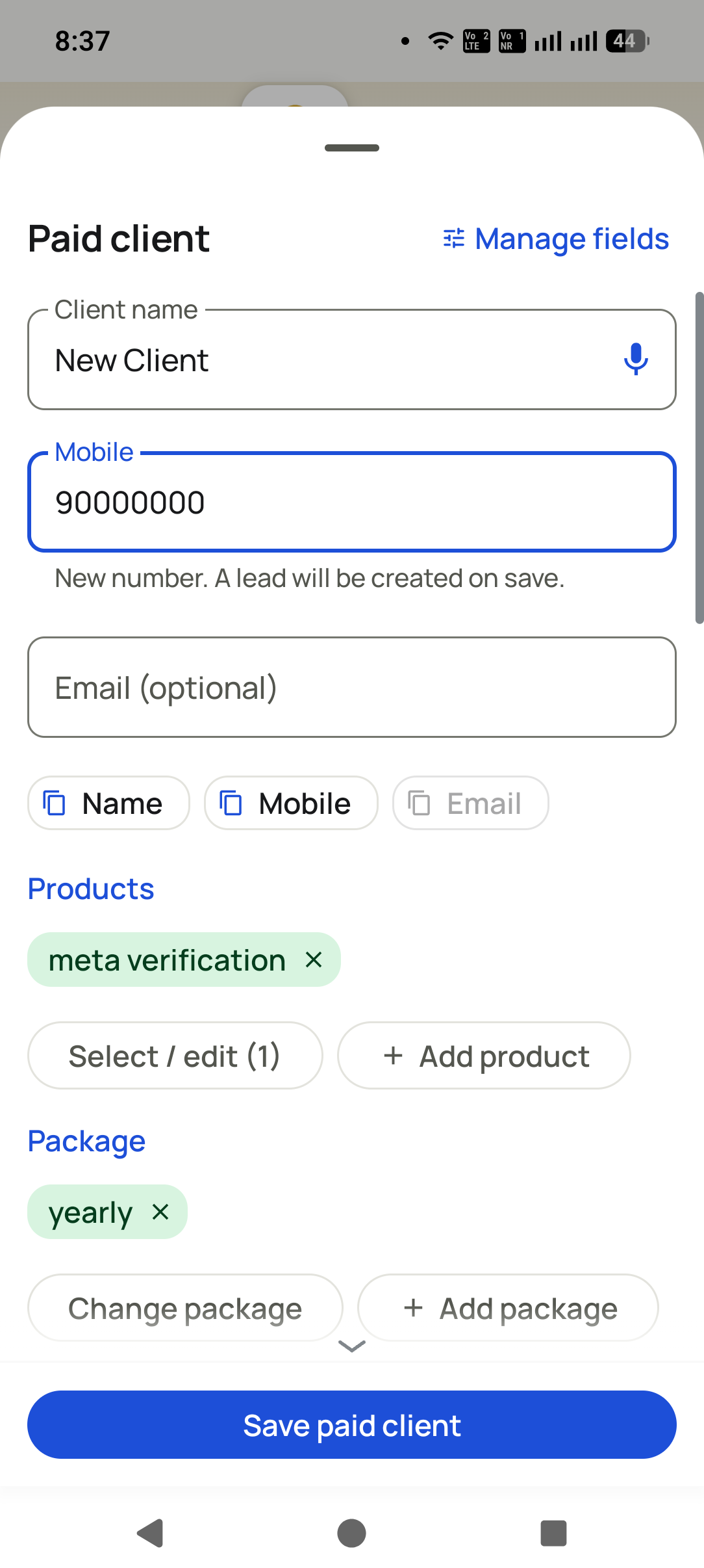 Convert a lead to a client